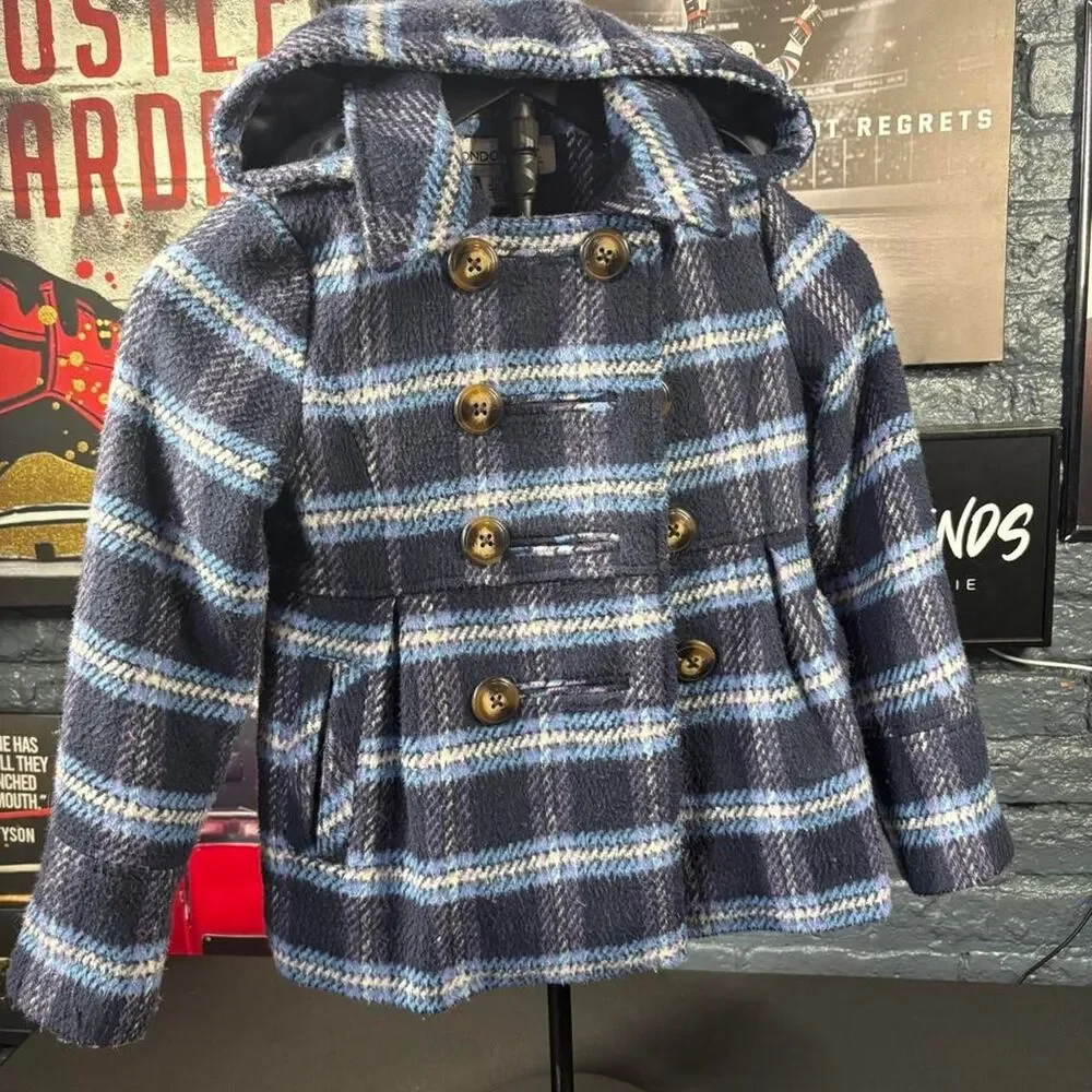 London Fog Girls Plaid Hooded Peacoat Jacket - Size 7/8